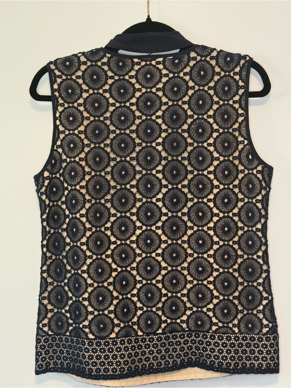 Tory Burch Navy Blue Crochet/Lace Overlay Top - Sz. 6